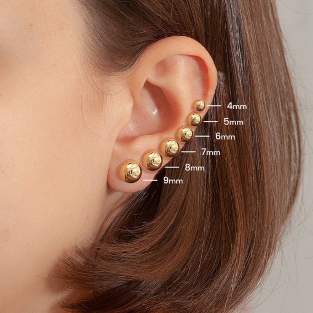 ✨14K Gold Ball Stud Earrings | Unisex - Picture 6 of 6
